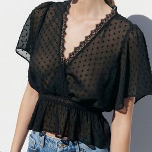 🔥MASSIVE CLEARANCE!💸 5 ITEMS/$40💗 Zara Dotted Mesh Wrap Blouse